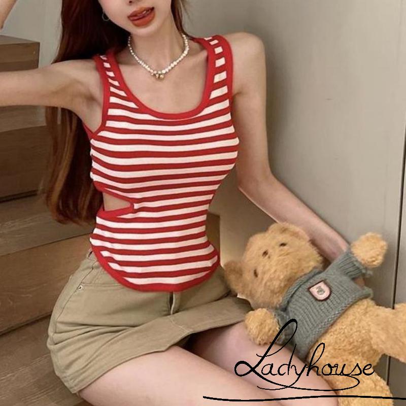 Áo Croptop Sát Nách Cổ Tròn Họa Tiết Kẻ Sọc Thời Trang Mùa Hè Cho Nữ