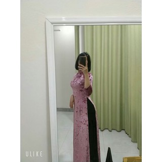 Áo dài nhung nhám mầu hồng dâu