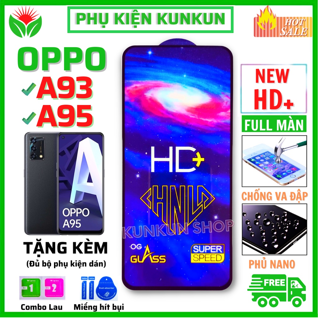 Kính Cường Lực Oppo A93 / A95 - Dán Full màn hình - Độ cứng bề mặt 99H - Độ trong suốt điện thoại cực cao HD+