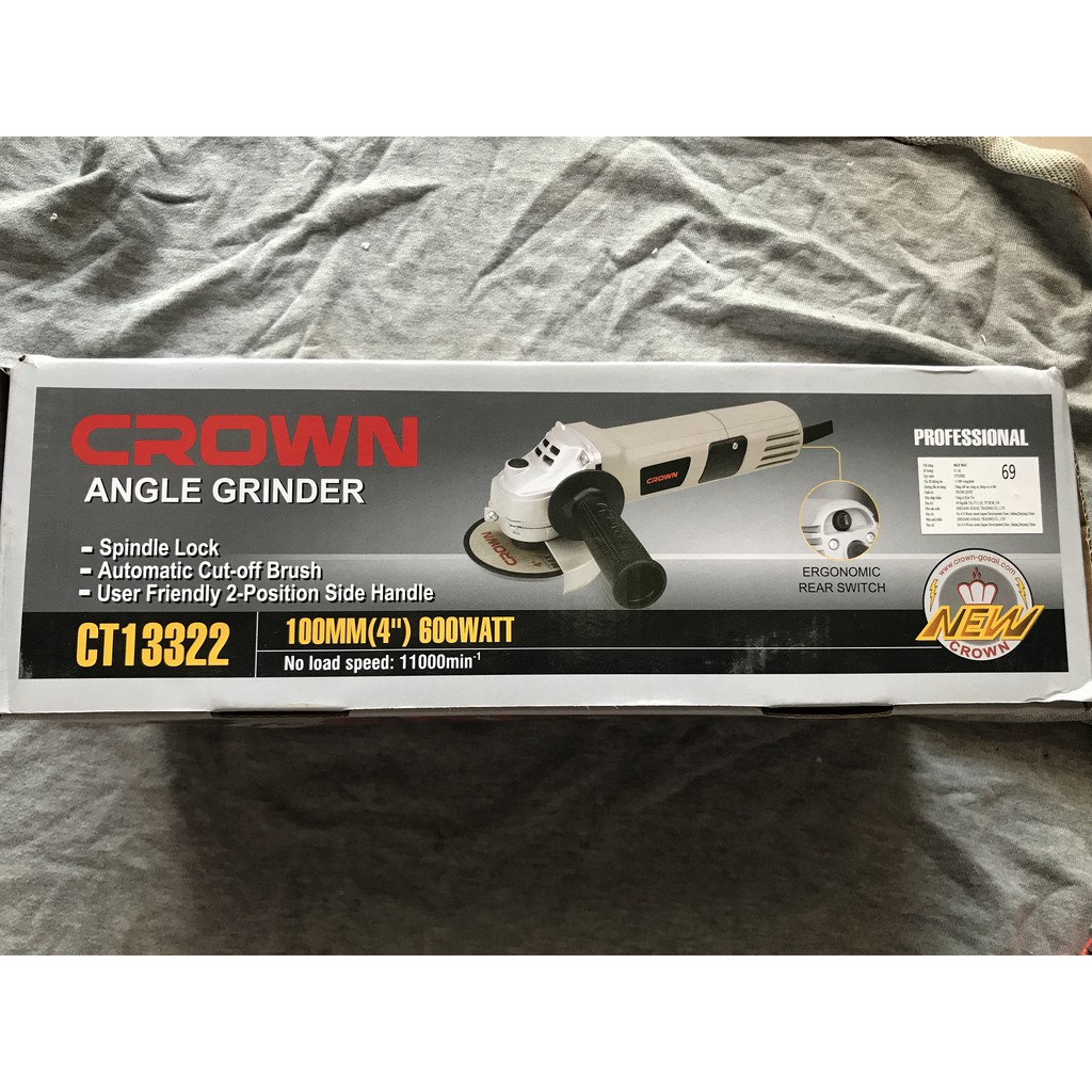 MÁY MÀI GÓC CHÍNH HÃNG CROWN CT13322 TAY NGẮN 600W