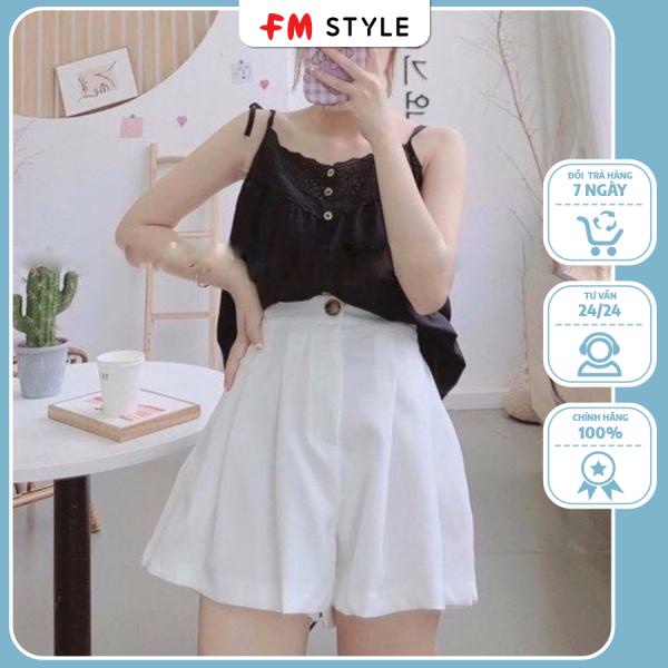 Quần short nữ lưng cao ống rộng FM Style thiết kế xếp ly chất kaki dày dặn phong cách Hàn Quốc 220320503
