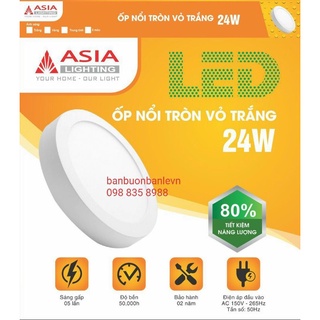 Đèn led ốp nổi  mặt phẳng  tròn 24w asia