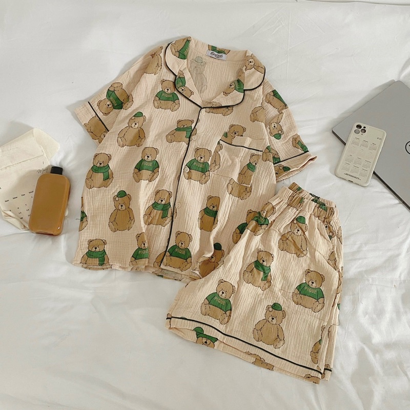 Set Bộ Ngủ Vải Đũi Xô Mềm Mát Thấm Hút Phong Cách Hàn Quốc _theday | BigBuy360 - bigbuy360.vn