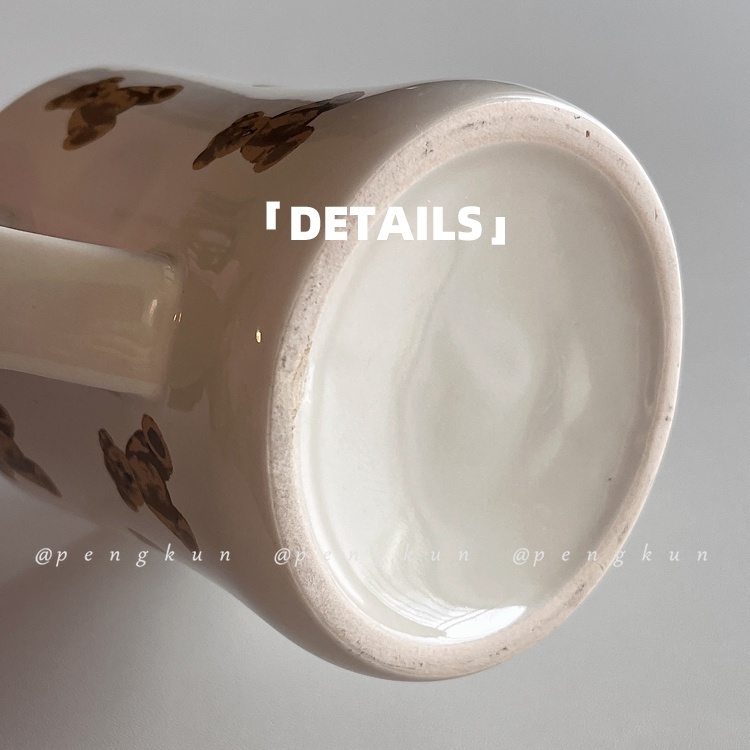 Cốc uống nước cà phê sữa cho bữa sáng kiểu Pháp bằng gốm họa tiết gấu kem mũm mĩm dễ thương