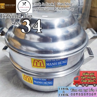 Mua  CHÍNH HÃNG  Bộ xửng hấp size 34  36 nhôm Mạnh Hùng- Hấp bánh bao/ hải sản/ thực phẩm