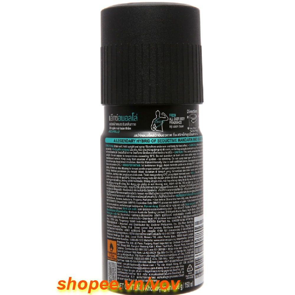 Xịt Khử Mùi Axe 150ml Apollo, Vov Cung Cấp & Bảo Trợ.