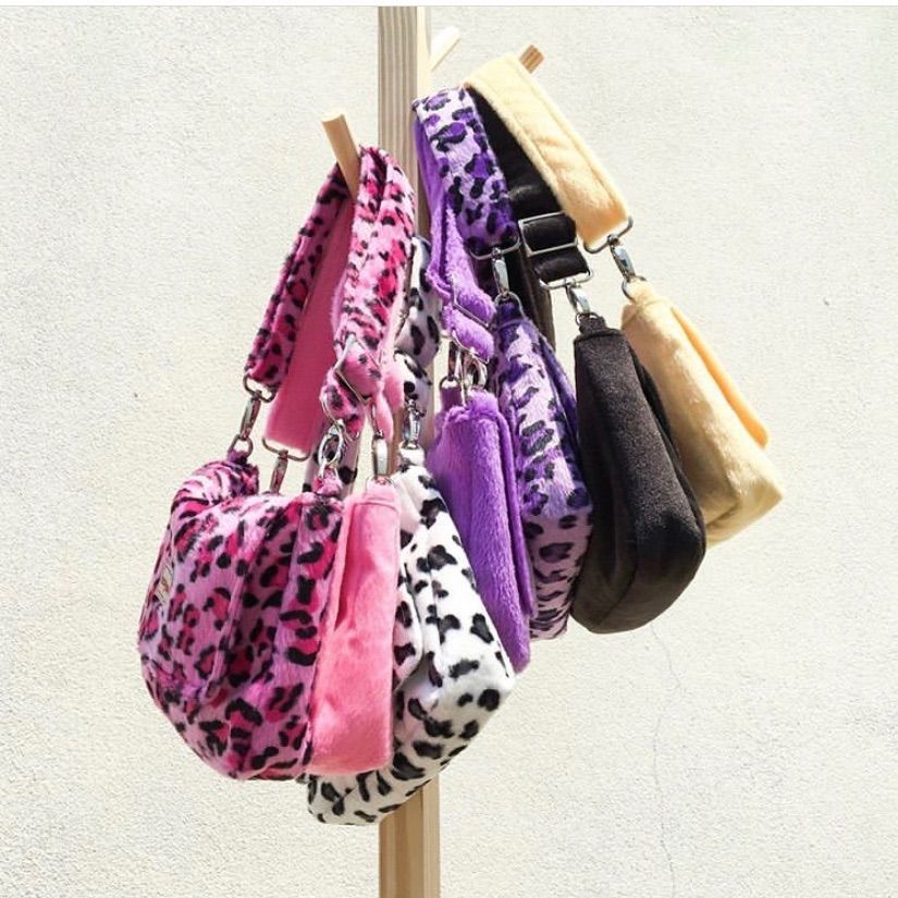 Túi Xách Lông Nhung Họa Tiết Báo Hồng Dễ Thương Xinh Xắn