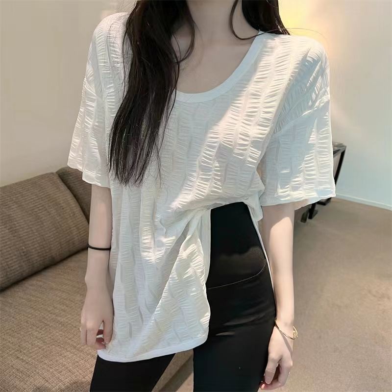 Áo Thun Tay Ngắn Cổ Chữ V Xẻ Tà Thời Trang Phong Cách Hàn Quốc Cho Nữ