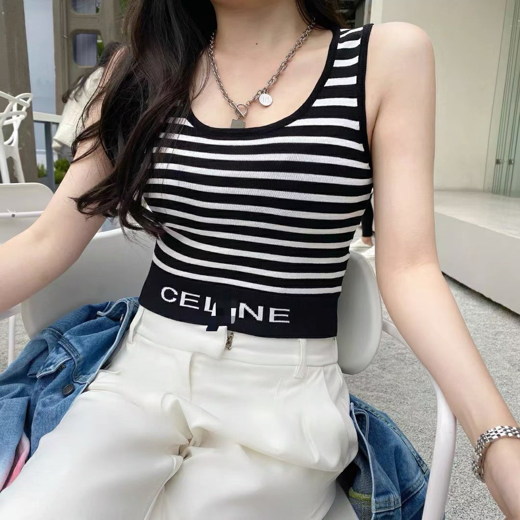 ÁO SÁT NÁCH KẺ CROP BO EO CHỮ CEL | BigBuy360 - bigbuy360.vn