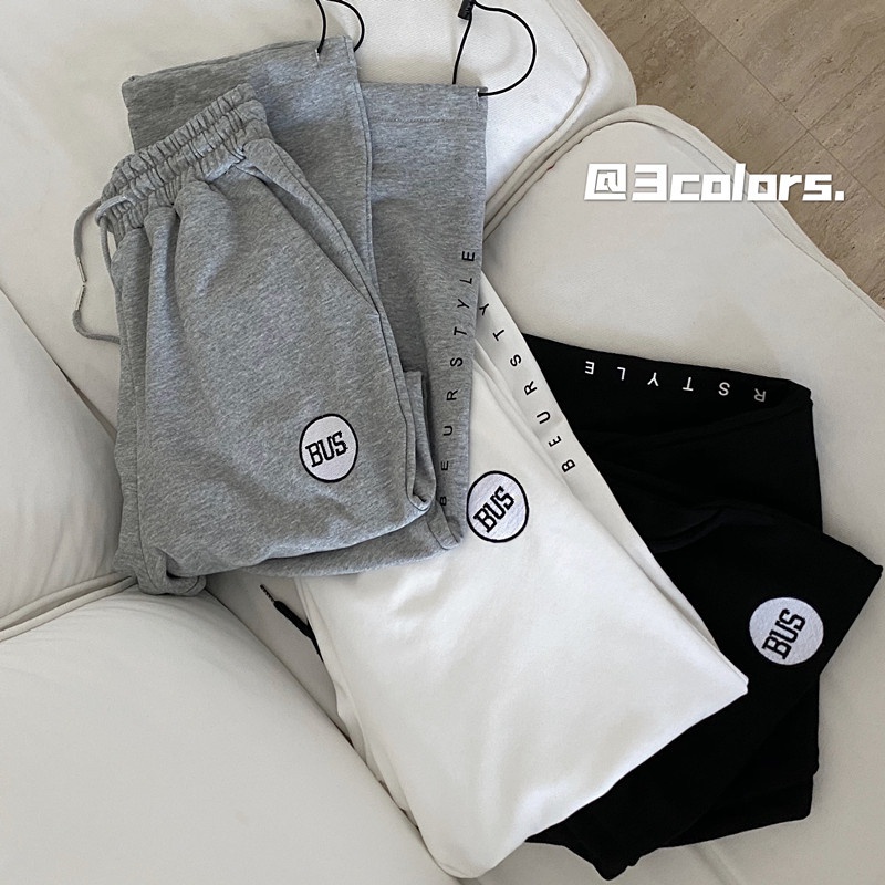 Quần Jogger Bus Unisex , Quần Thun Nam Nữ Chữ Thêu 3 Màu Phong cách Hàn