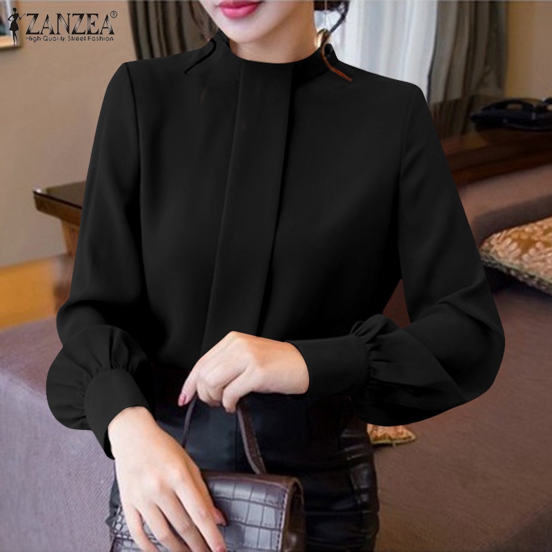 Áo sơ mi ZANZEA màu trơn tay dài có nút thanh lịch cho nữ