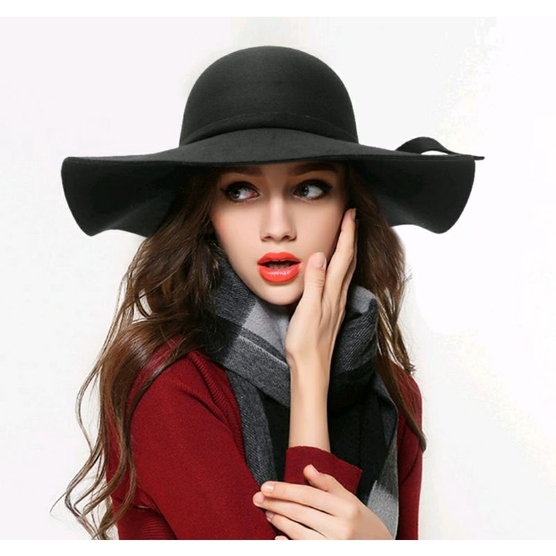 Nón rộng vành vải nỉ phong cách vintage unisex