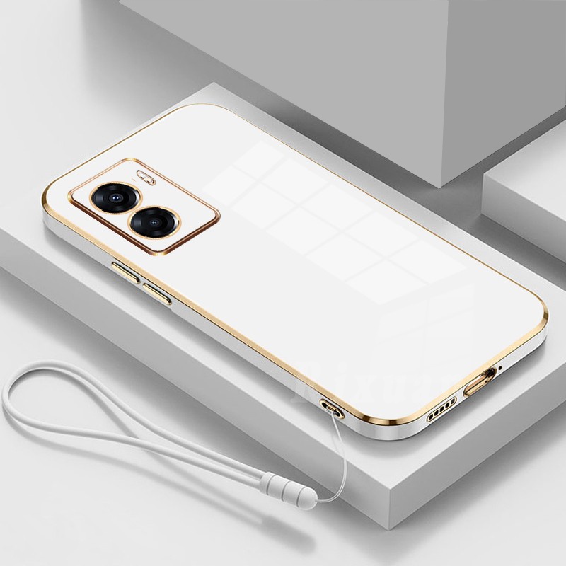 Ốp Điện Thoại Silicon Vuông Mạ Màu 6D Sang Trọng Có Dây Đeo Cho OPPO Reno 8 4G Reno 7 4G Reno 6 Reno 6Z Reno 5F 4F 2F Reno3 A91 F9 X