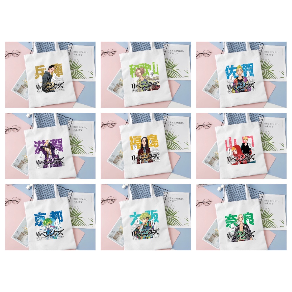 Túi tote vải trắng đeo vai in hình nhân vật TOKYO REVENGERS tiện lợi thời trang anime chibi