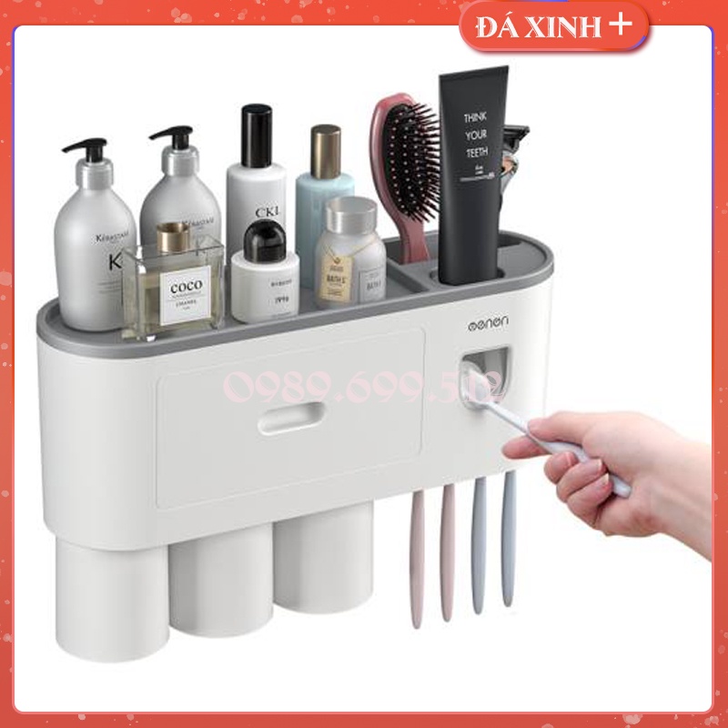 Bộ Nhả Kem Đánh Răng Tự Động Kèm Kệ Để Đồ Phòng Tắm ( Tặng Kèm Miếng Dán Tường )