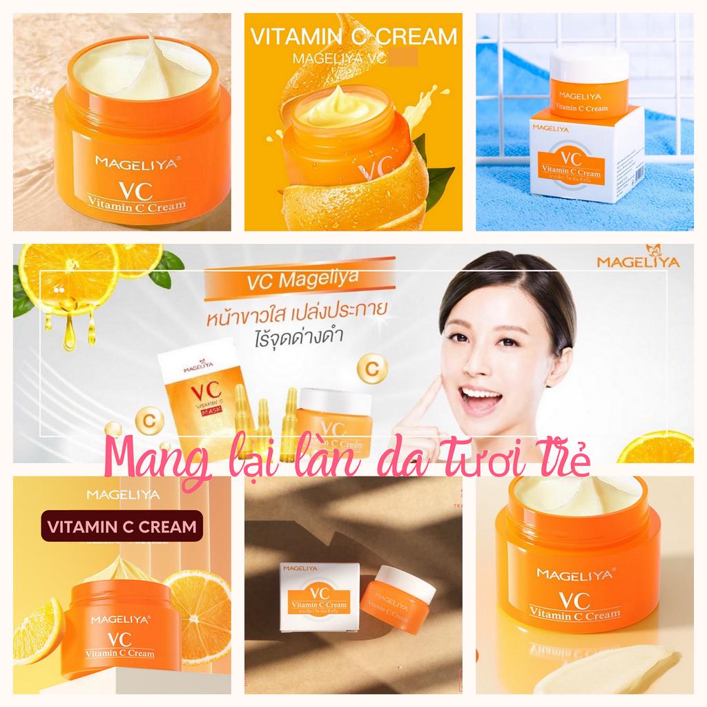 Kem Mageliya Vitamin C Cream dưỡng ẩm, làm sáng trắng da, ngừa mụn, chống thâm nám Thái Lan 60g