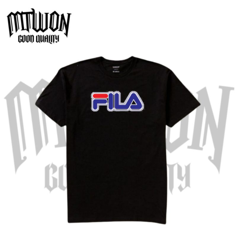 Áo thun Fila tay ngắn dáng rộng chất liệu cotton màu đen 30s/24s thời trang cho nam nữ