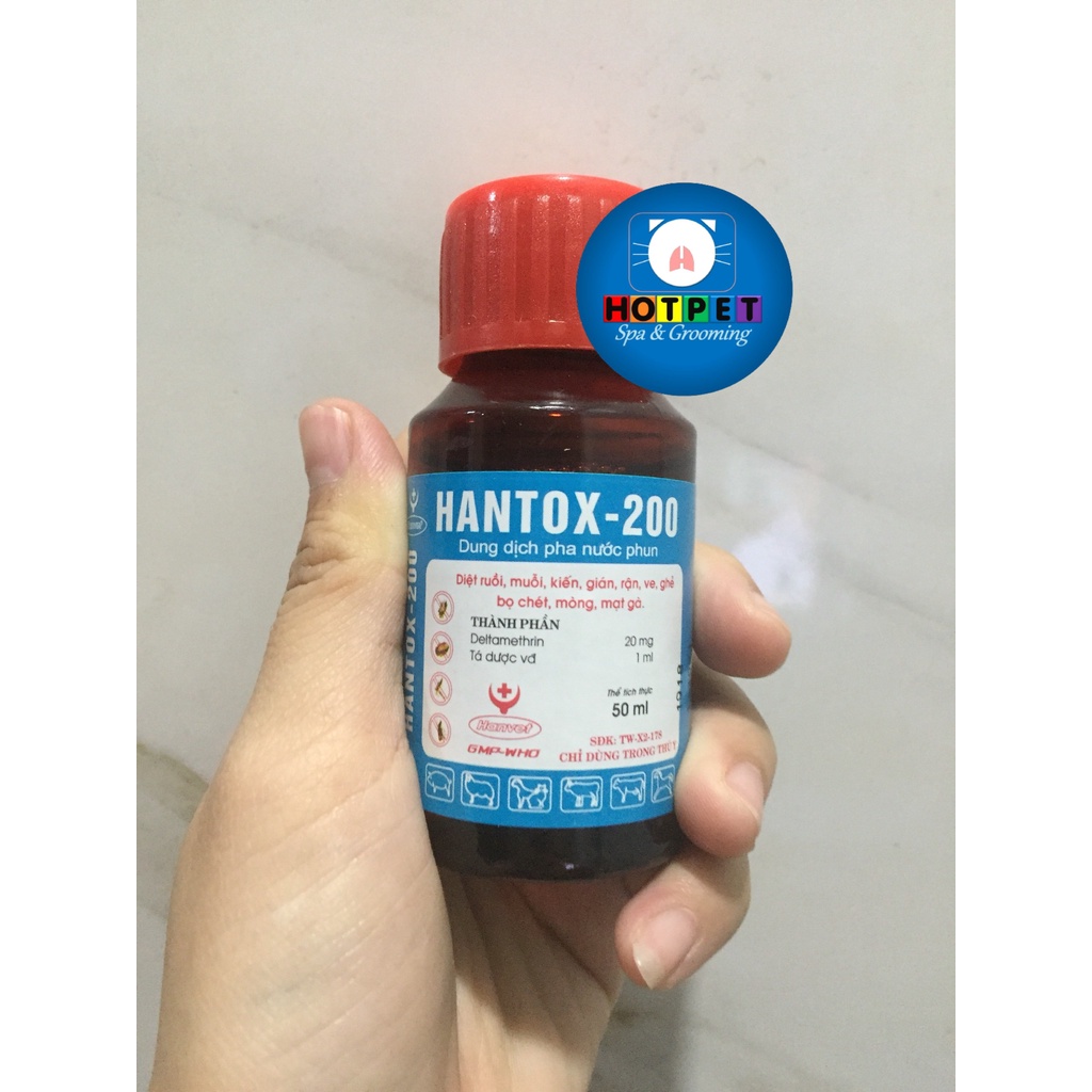 HANTOX 200 - Dung dịch nước phun hỗ trợ diệt ruồi, muỗi, kiến, gián, rận, ve, bọ chét, mòng, mạt gà [50ml]