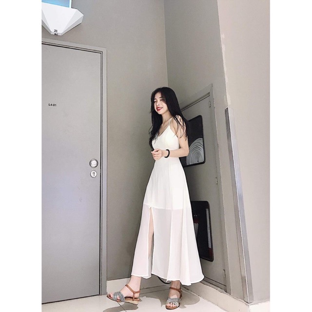 [kem hinh that] đầm maxi 2 dây xẻ tà siêu xinh
