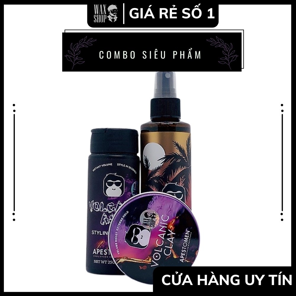 [Combo 3 Bước + Giảm 311K ] Sáp Vuốt Tóc Nam Volcanic Clay + Bột Tạo Phồng Volcanic Ash Styling + Spray Salty Ape