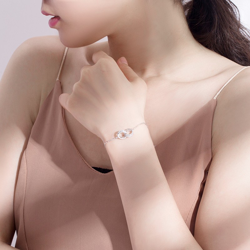 Lắc Tay Bạc Nữ S925 Nhẫn Đôi Singapore LTVAD052. Vòng Tay Bạc Nữ 20Silver