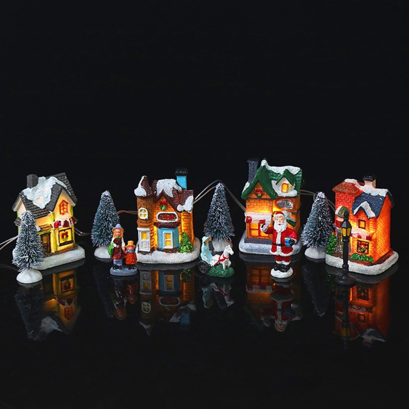 Set 10 Ngôi Nhà Tuyết Có Đèn LED Phát Sáng Trang Trí Giáng Sinh