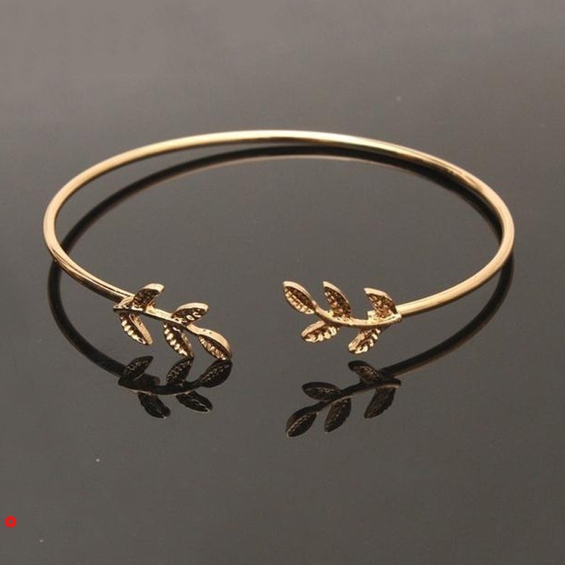 Vòng đeo tay dạng hở hình chiếc lá đơn giản thời trang cho nữ