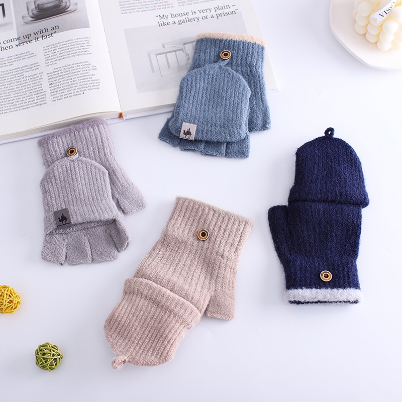 Găng tay hở ngón giữ ấm mùa đông phong cách Hàn Quốc đáng yêu