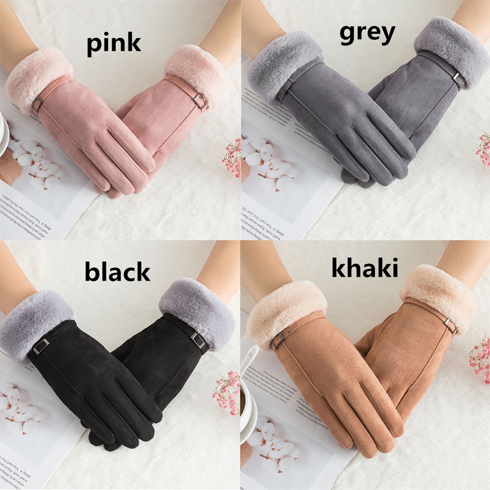 MIHAN1 New Fashion Faux Fur Gloves Winter Touch Screen Cashmere Mittens Women Thicken Warm Windproof Plus Velvet Candy Color Ski Driving Gloves/Multicolor
