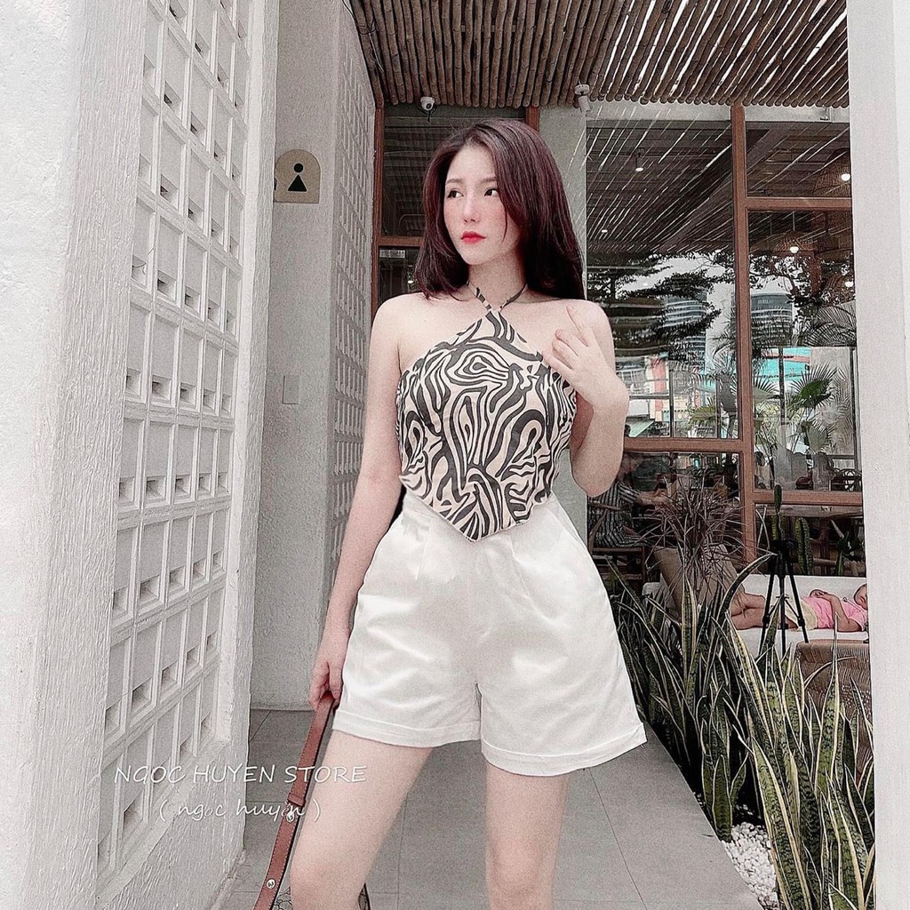 Bộ Yếm Ngựa Vằn Quần Sooc Nữ 🍉 Set Áo Buộc Dây Kèm Quần Đùi Trắng 🍉sang chảnh | BigBuy360 - bigbuy360.vn