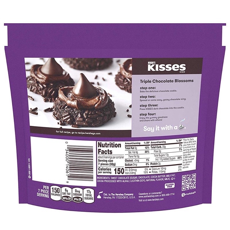 Date 08/22 Socola Hershey's Kisses Special Dark 283gr