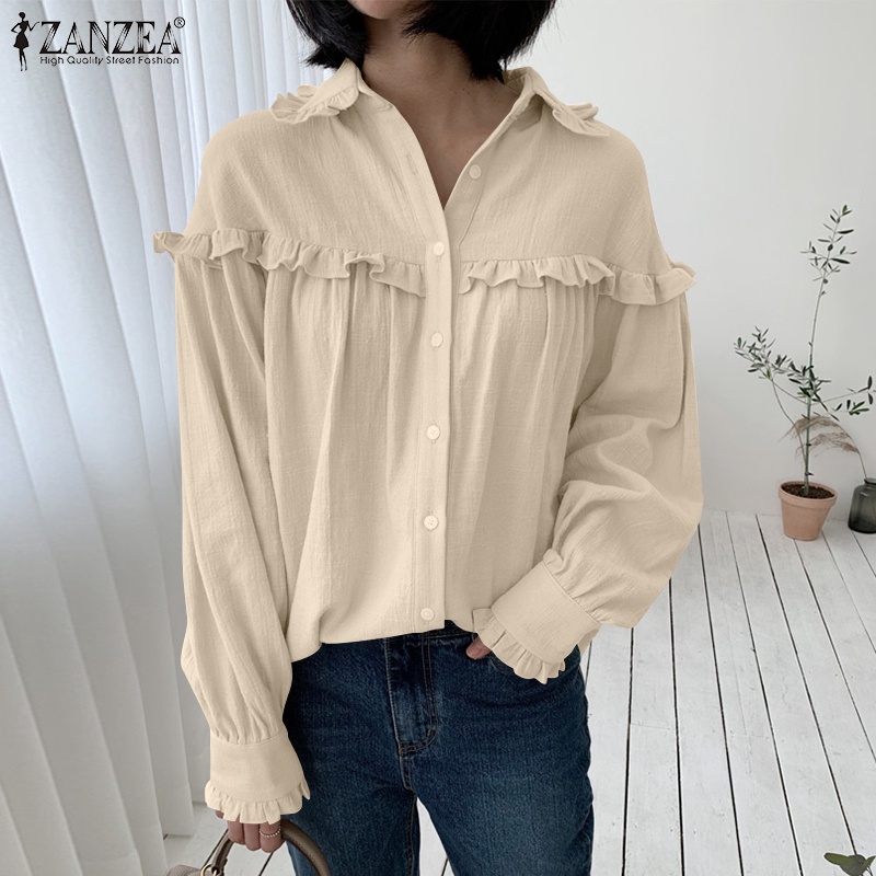 Áo sơ mi nữ Zanzea tay dài xếp ly thời trang Hàn Quốc
