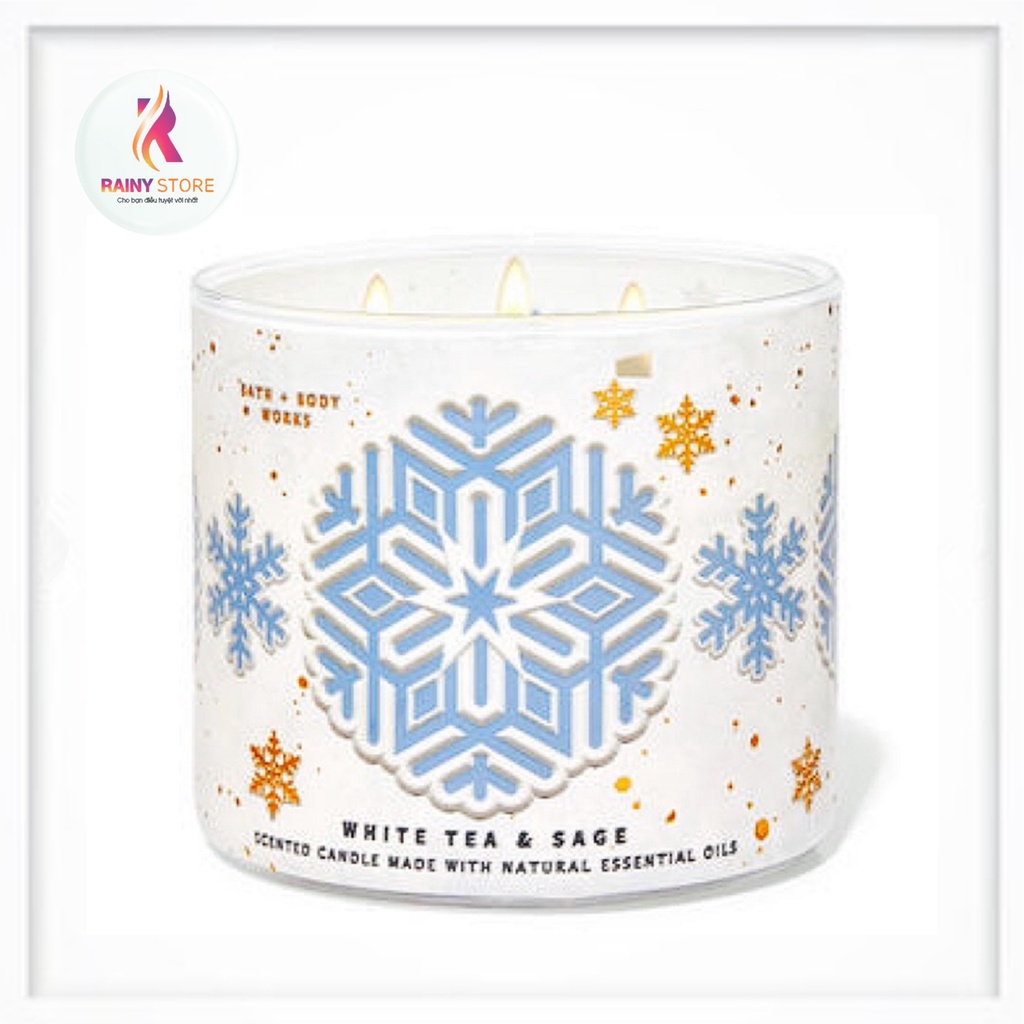 Nến thơm 3 tim Bath &amp; Body Works White Tea &amp; Sage 411g