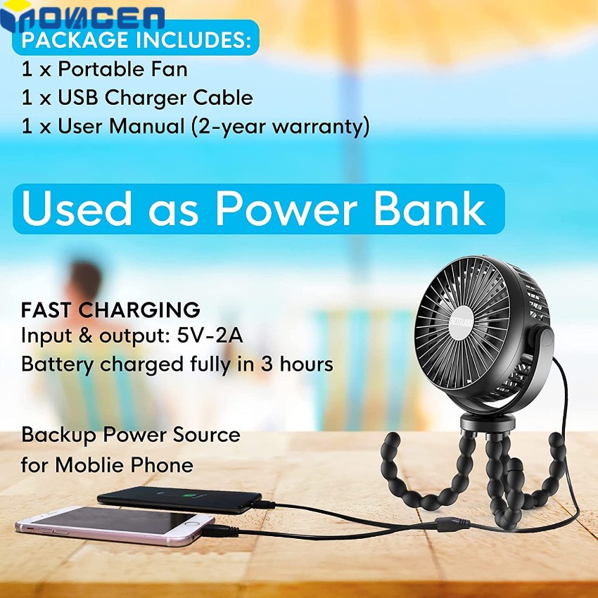 Quạt Làm Mát Cầm Tay Mini Sạc Được 5200mAh Hình Bạch Tuộc Có Giá Đỡ Điện Thoại Cho Xe Đẩy/Xe Đẩy Em Bé/ Xe Đẩy Em Bé