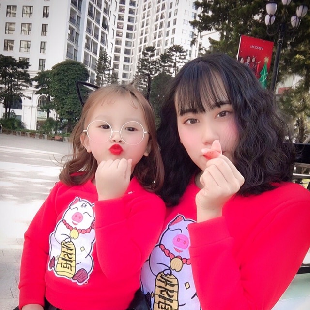 Set mẹ bé heo thần tài( combo 2 quần mèo)