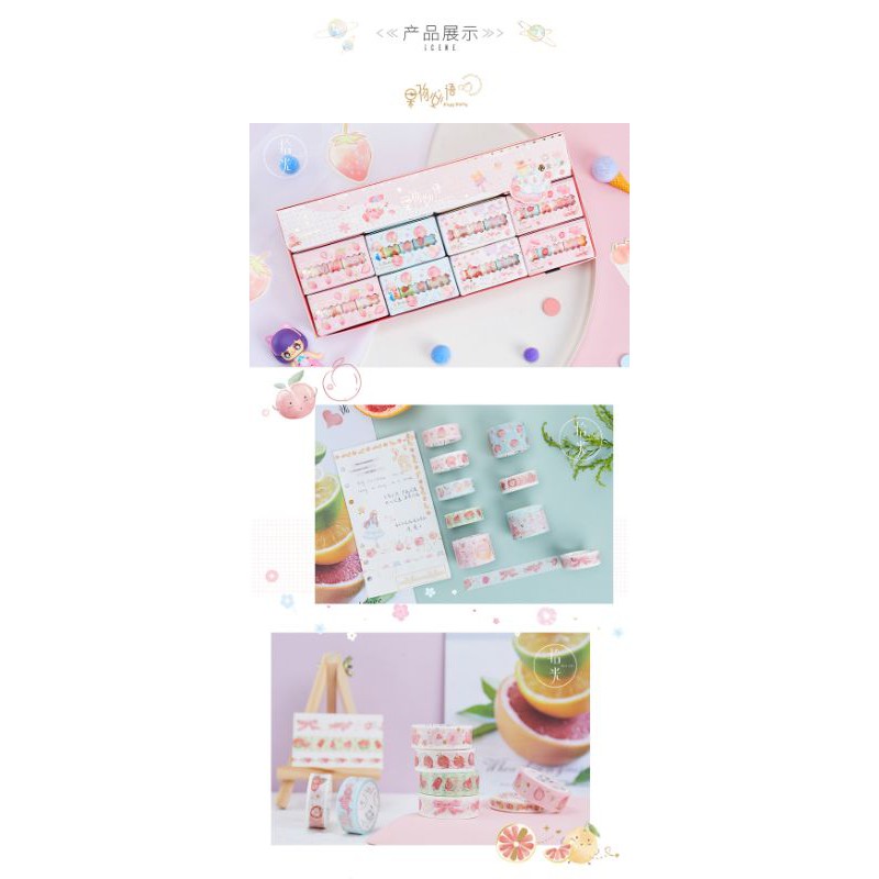 Set 5 cuộn băng dính washi tape 5m trang trí có nhũ