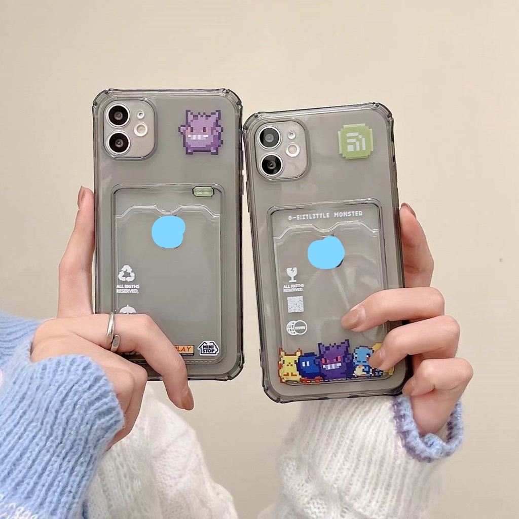 Ốp Điện Thoại Họa Tiết Hoạt Hình Pokemon Kèm Ngăn Đựng Thẻ Chống Sốc Cho iPhone 14 / 13 / 12 / 11 / X / 8 / 7P