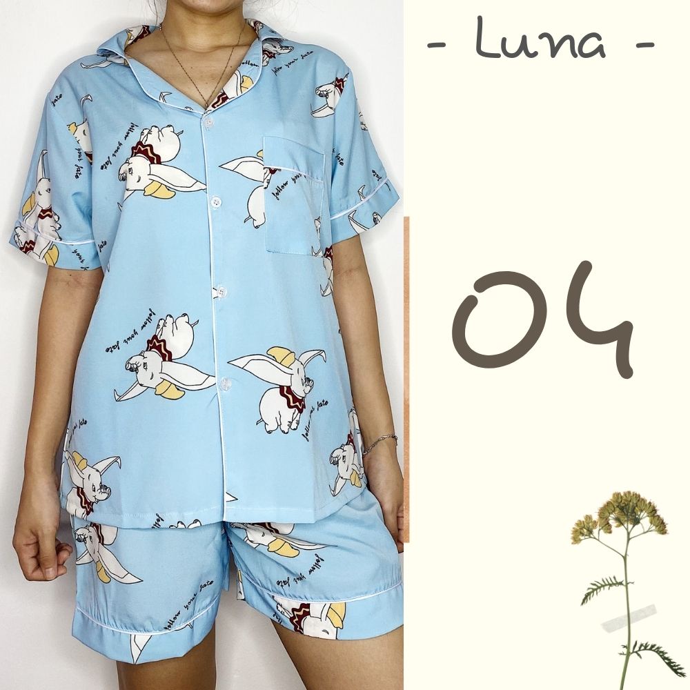 Bộ đồ pijama lụa mặc nhà nữ lụa Thái thoáng mát họa tiết hình thú bigsize LUNA