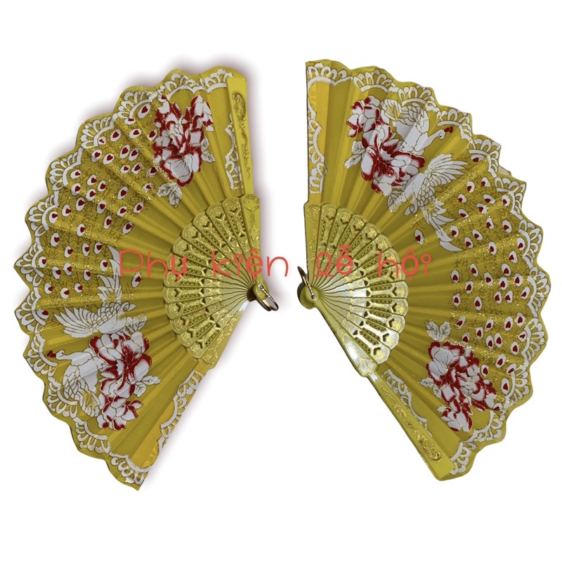 Quạt REN vải 🌺CAO CẤP🌺🌺 in hình hoạ tiết hoa công ép nhũ đủ màu
