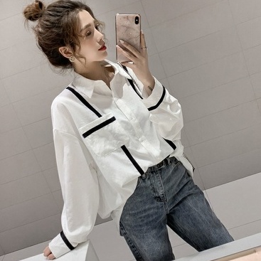 Áo Sơ Mi Tay Phồng Cổ Tròn Màu Trắng Phong Cách Hàn Quốc Cho Nữ