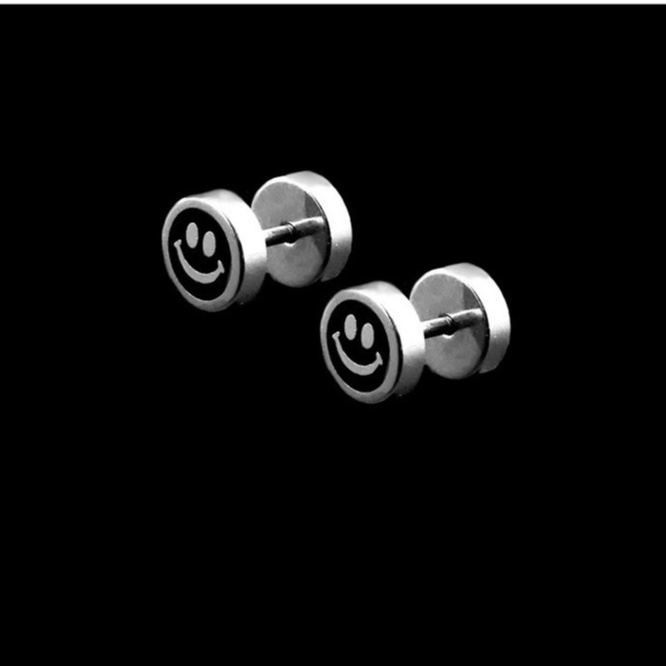 Khuyên Tai Nam Nữ Black Smile Mặt Cười Đen Loki Accessories Nhỏ Tròn - Bông Tai Unisex Titan - Black Smile