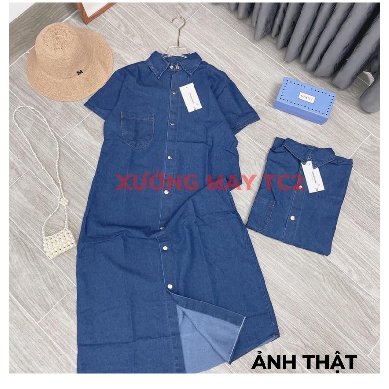 Váy sơ mi Jeans dáng dài, váy jean dài tay dáng rộng, mẫu mới nhất 2022 ULZZANG hàn quốc XƯỞNGMAYTC2