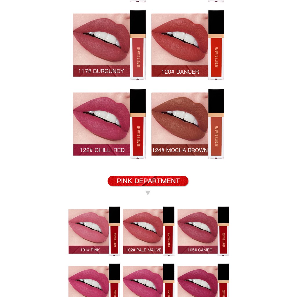 BEAUTY GLAZED 24 màu Son môi chất lỏng không thấm nước Son bóng mờ