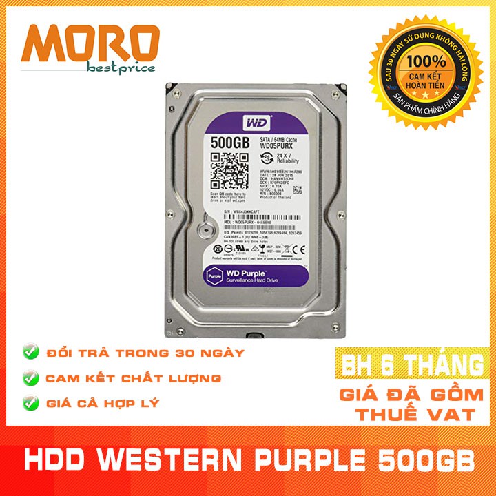 [Mã ELMORO08 giảm 20k đơn 250k]Ổ cứng camera HDD WD Purple 500GB - Nhập khẩu từ Nhật Bản, Hàn Quốc mới 99%