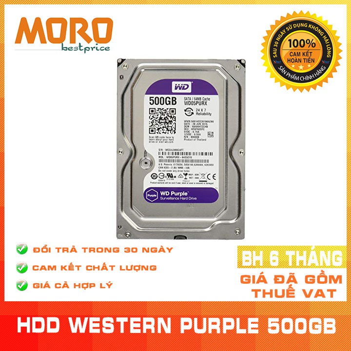  Ổ cứng camera HDD WD Purple 500GB - Nhập khẩu từ Nhật Bản, Hàn Quốc mới 99% - BH 6 tháng