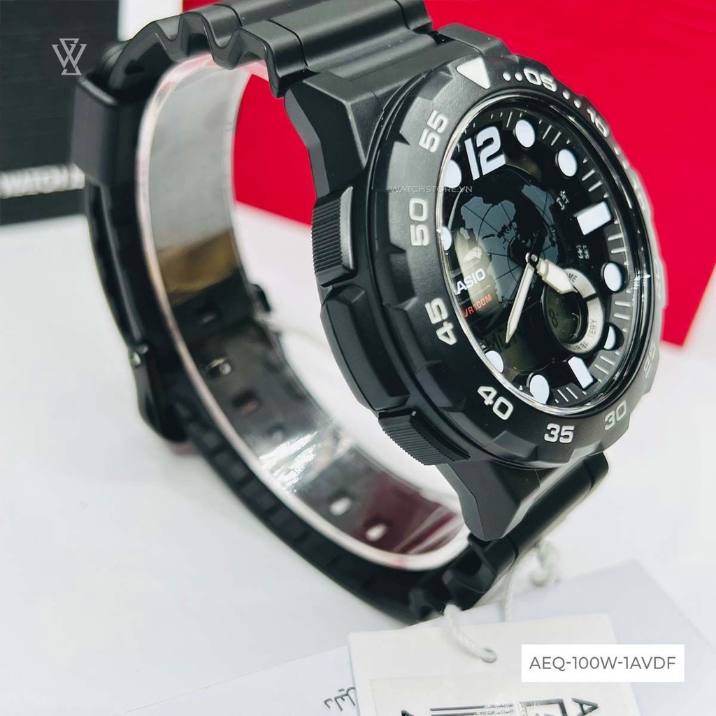 Đồng Hồ Điện Tử Nam Casio WATCHSTORE AEQ-100W-1AVDF Thiết Kế Mặt Kính Tròn 48mm, Vỏ Và Dây Nhựa Chắc Chắn