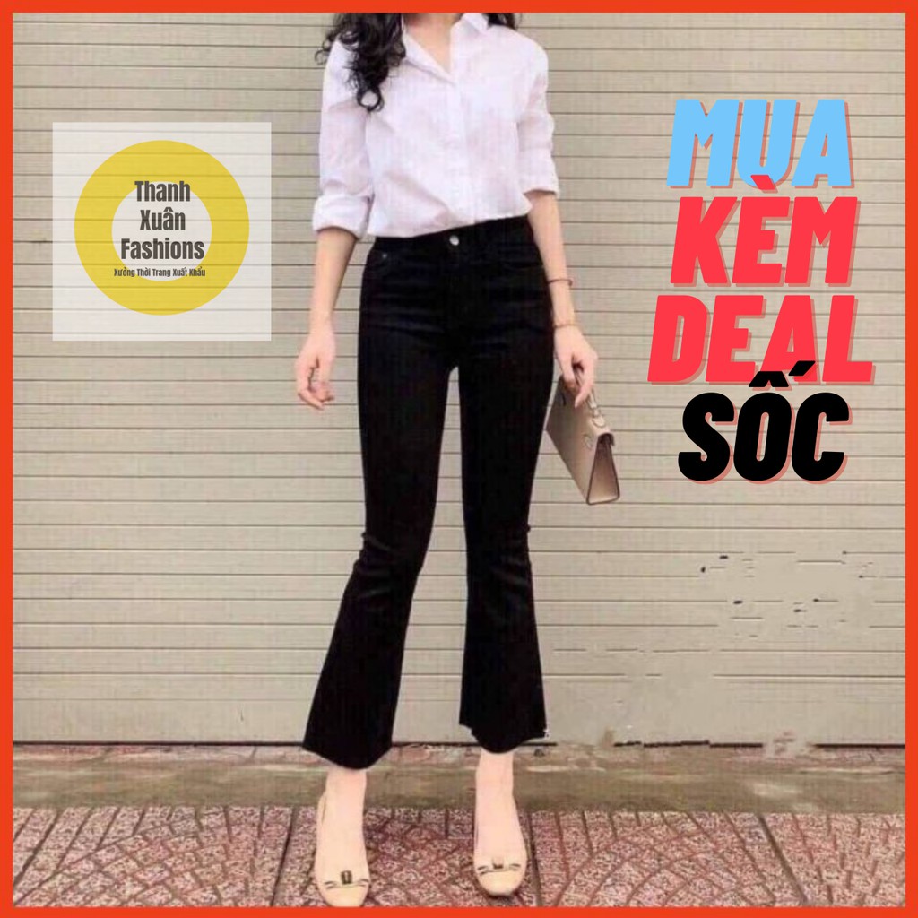 Quần Jeans Nữ Ống Loe Đen Trơn [có BIG SIZE] | BigBuy360 - bigbuy360.vn