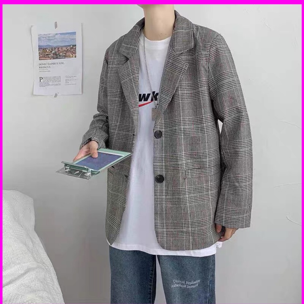 Áo blazer nam kẻ caro kiểu dáng thanh lịch  phong cách Hồng Kông 2021