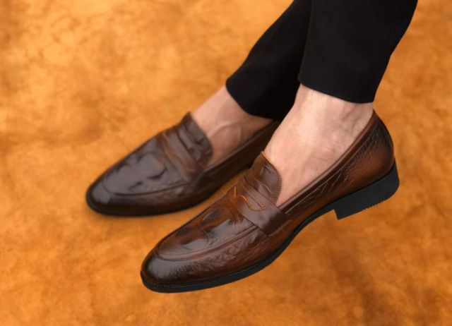 Giày tây nam da bò dập vân cá sấu