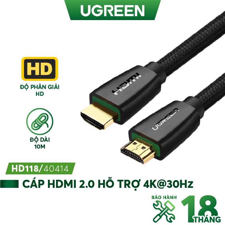 [Mã ELHACE giảm 4% đơn 300K] Cáp HDMI 2.0 hỗ trợ 3D, 4K độ dài từ 10-15m UGREEN HD118